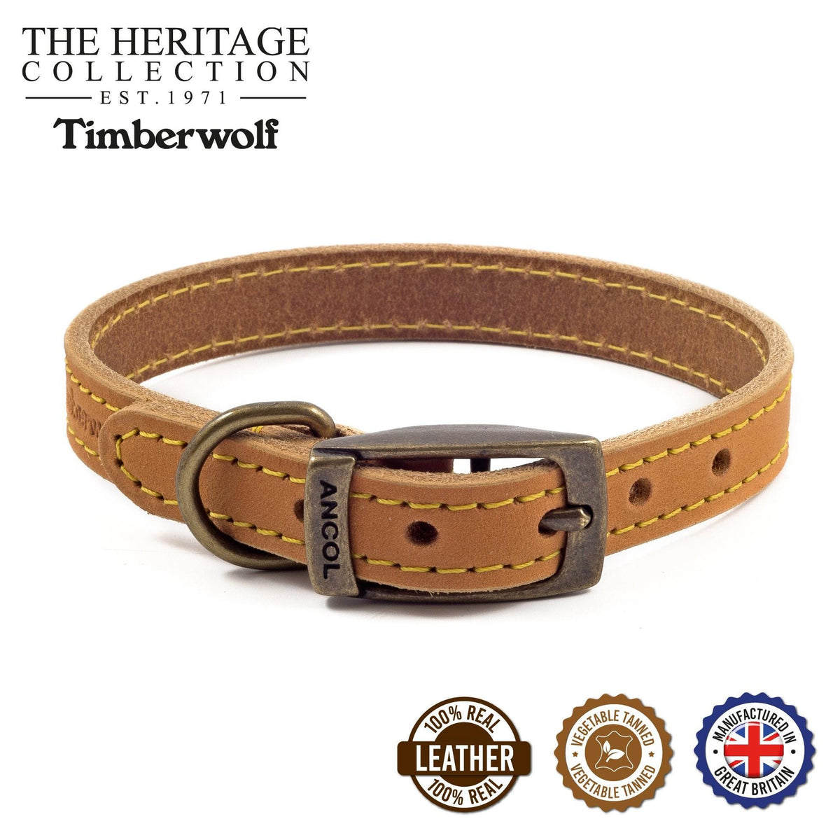 Ancol Timberwolf Leather Collar Size - 3/M 28-36cm