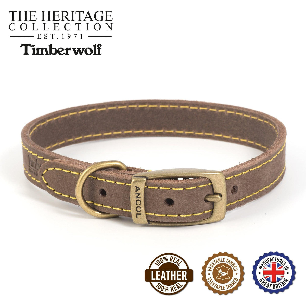 Ancol Timberwolf Leather Collar Size- 6 46-56cm