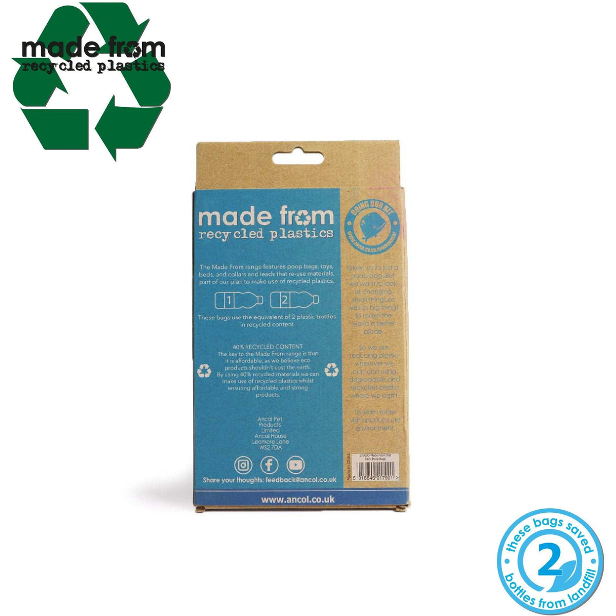 Ancol Made From Flat Pack Poop Bag - 40pk