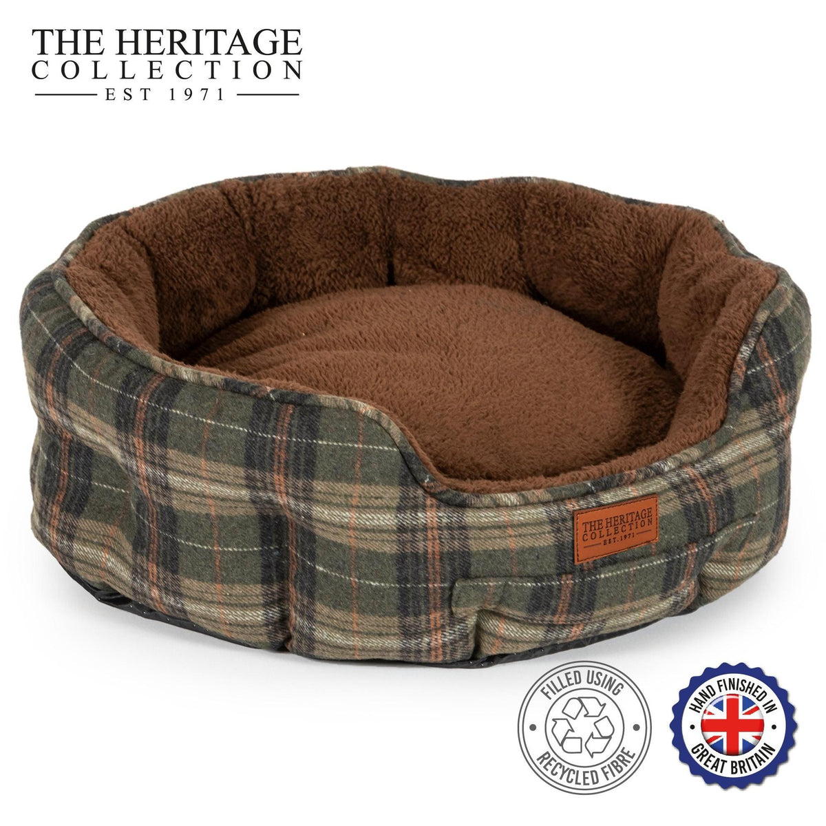 Ancol Green Check Oval Bed - 70cm