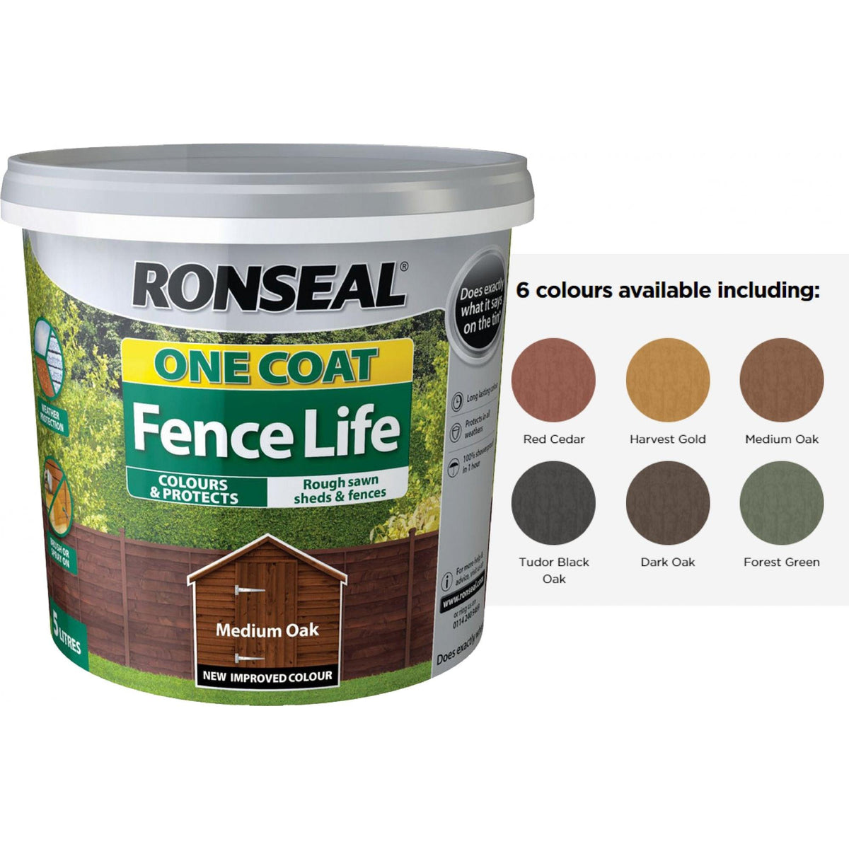 Ronseal One Coat Fence Life - 5ltr