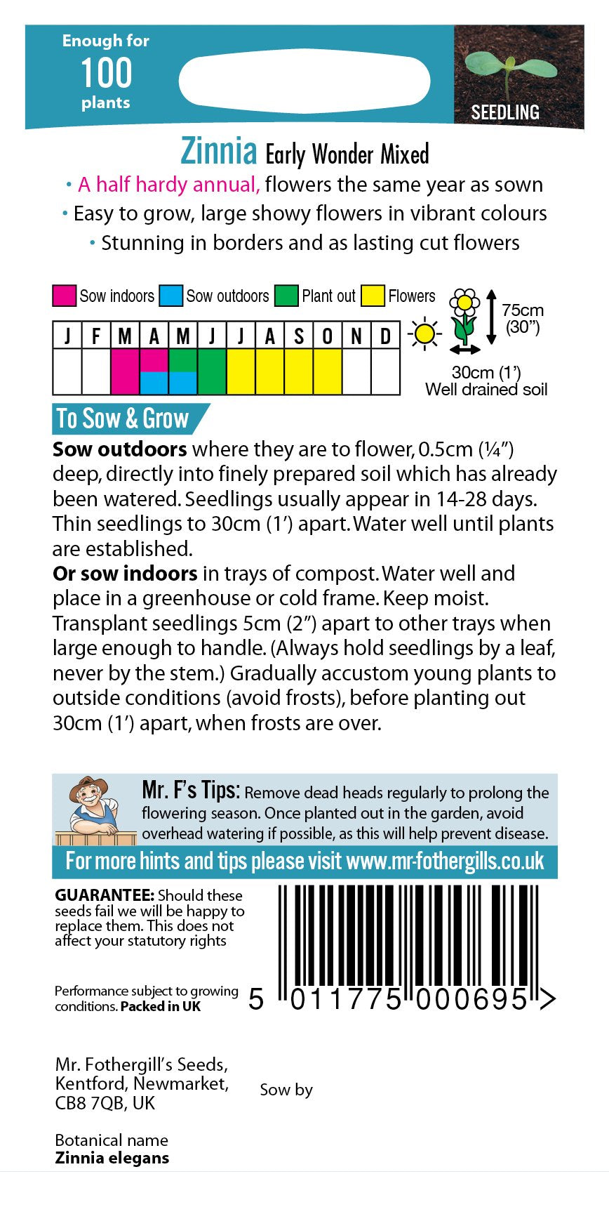 Fothergills Zinnia Early Wonder Mixed