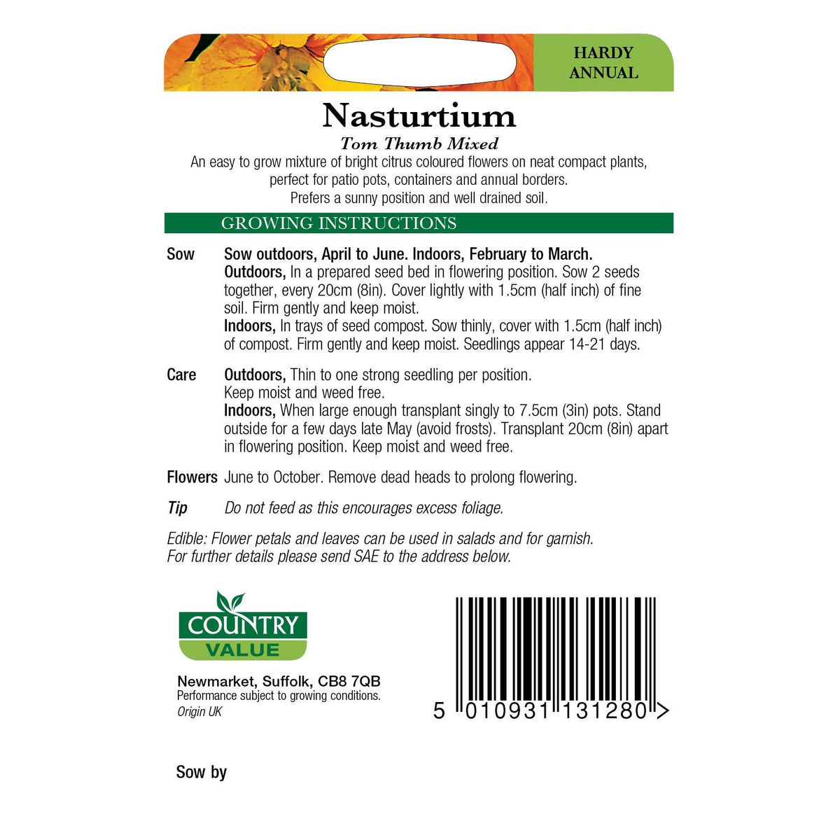 Nasturtium Tom Bum Mix C V Seeds