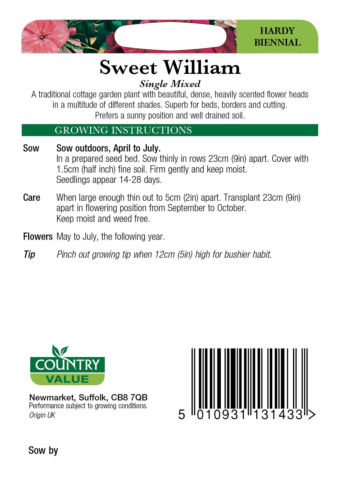 Sweet Wiiliam Single Mixed C V Seeds