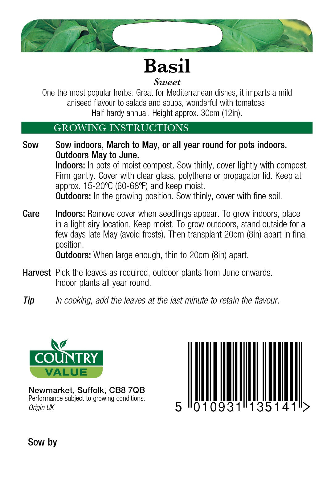 Basil Sweet C V Seeds