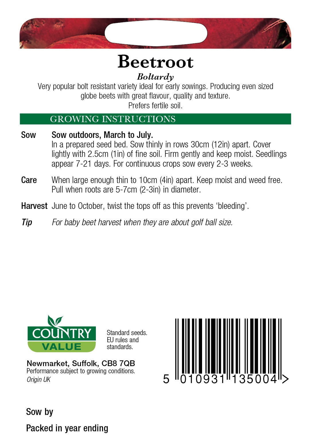 Beetroot Boltardy C V Seeds