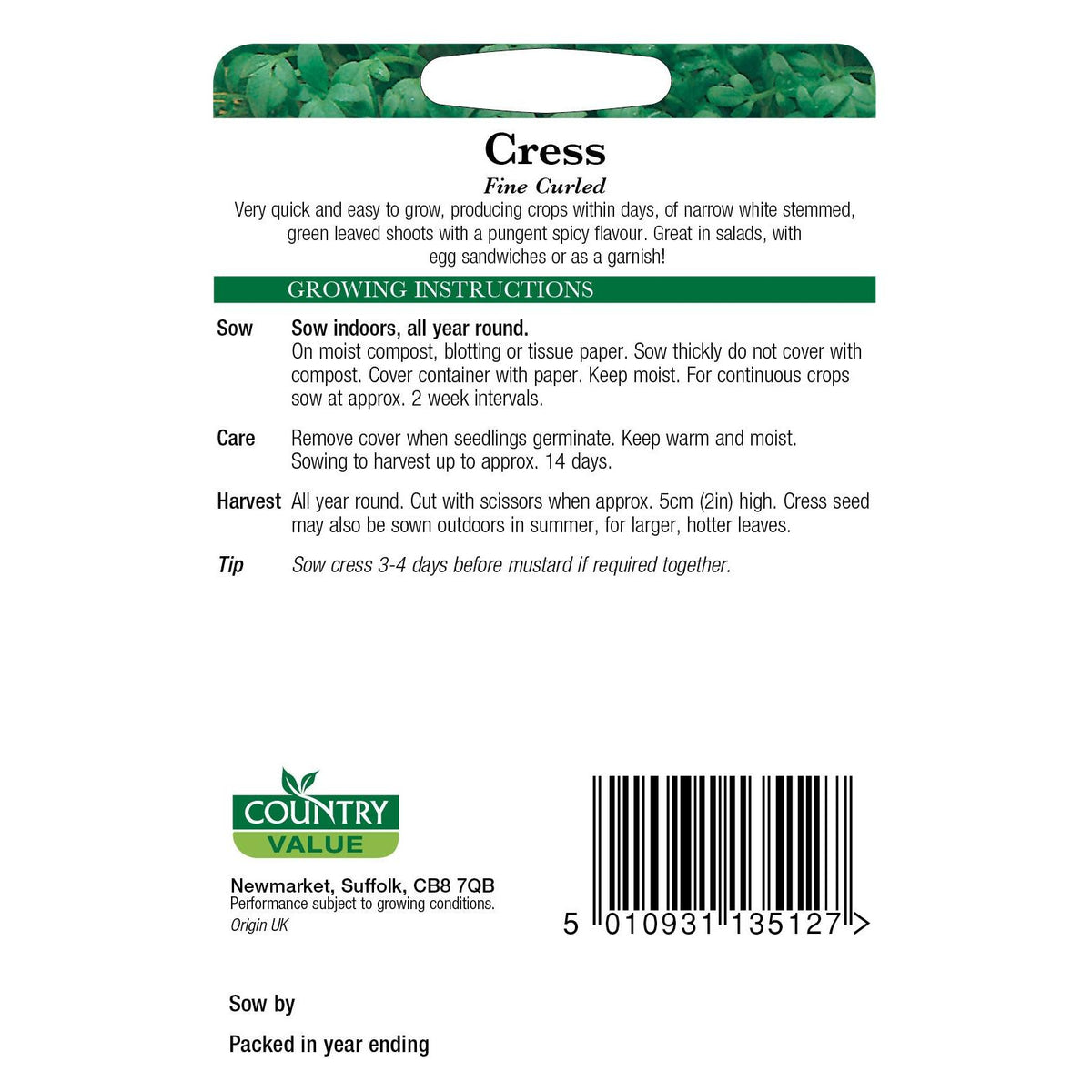 Cress Fine Curled C V Seeds