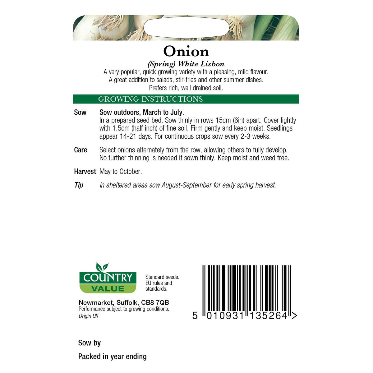 Onion Spring White Lisbon C V Seeds