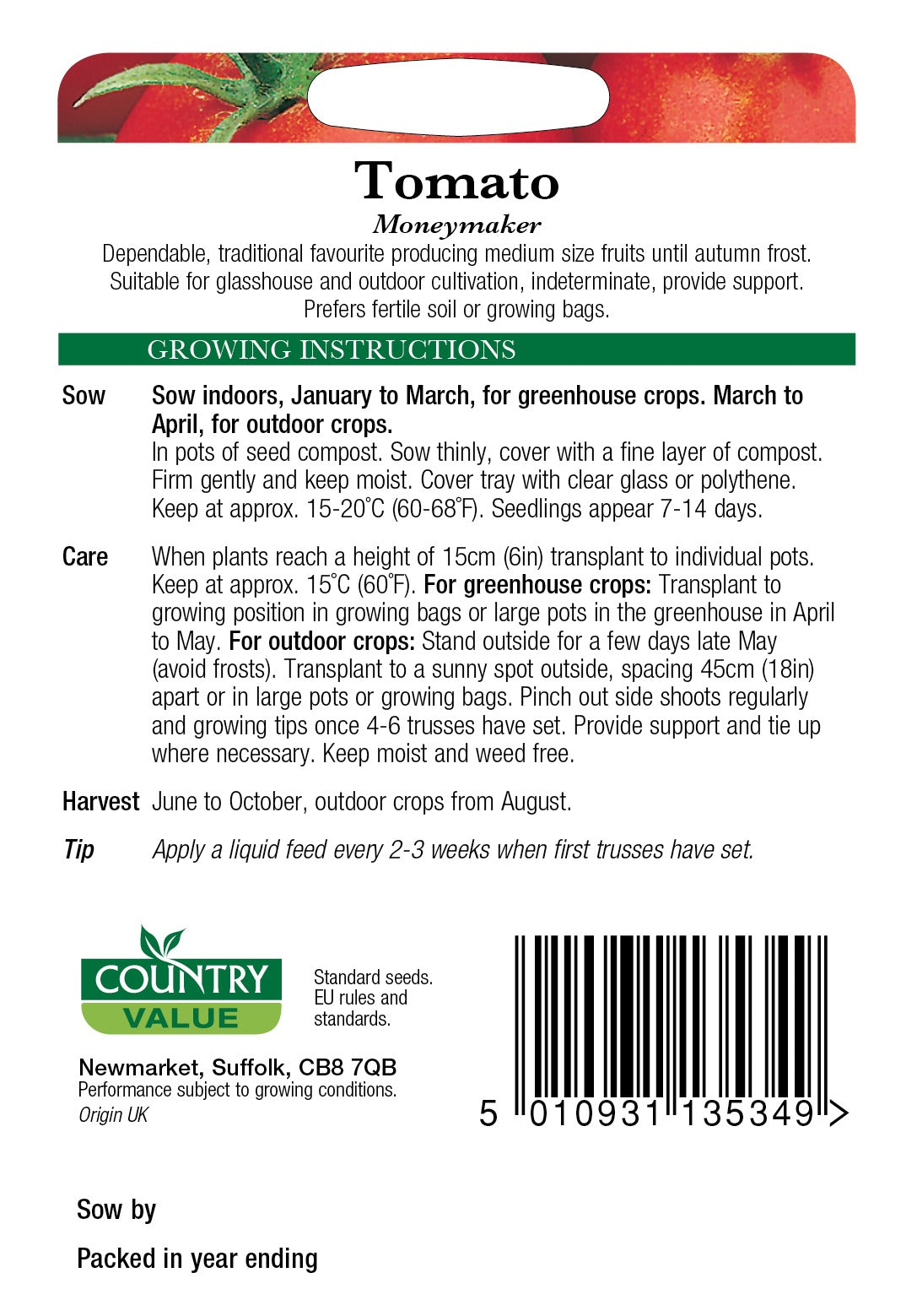 Tomato Moneymaker C V Seeds
