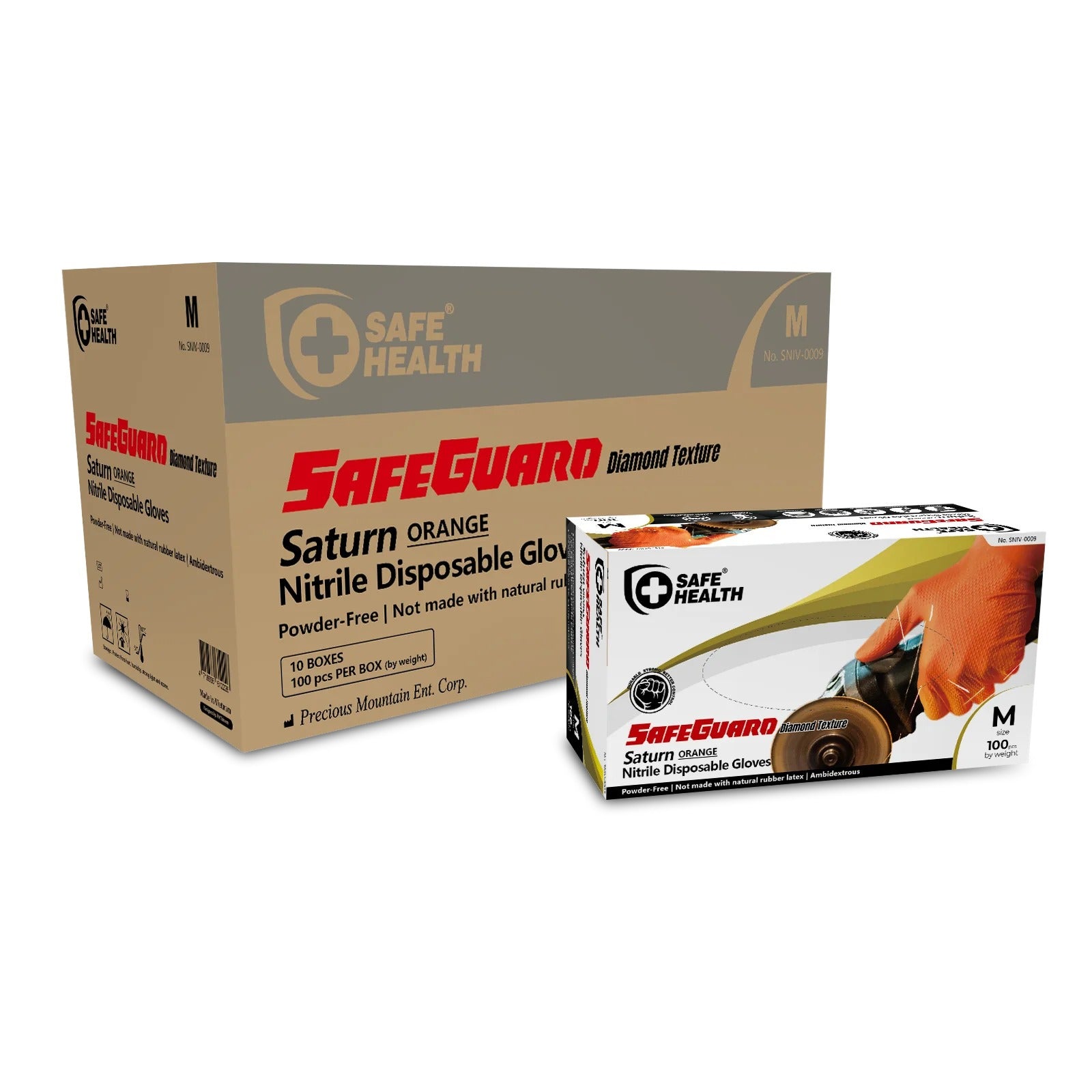 SafeHealth 8.6g XHD Nitrile Orange Gloves - 50pk