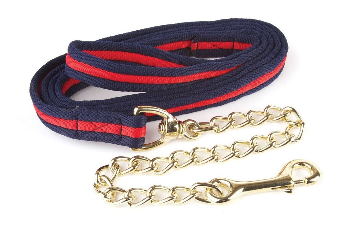 Hy Soft Webbing Lead Rein With Chain Navy/red