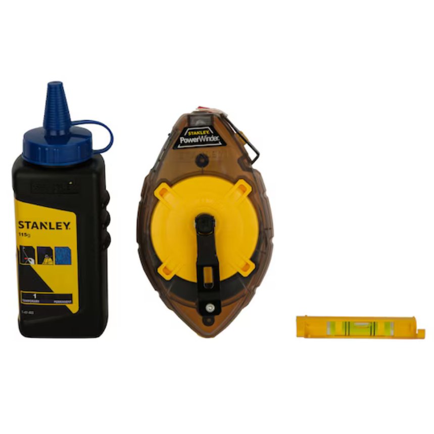 Stanley PowerWinder Chalk Line Reel (30m) with Blue Chalk and Level