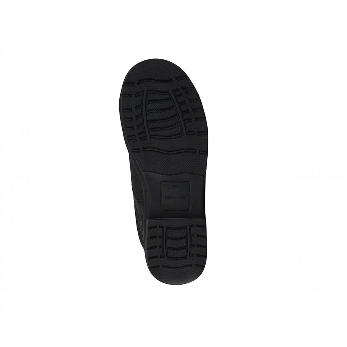 BATA LTD Bronco waterproof steel toe boot showing the black natural rubber traction sole from a bottom view.