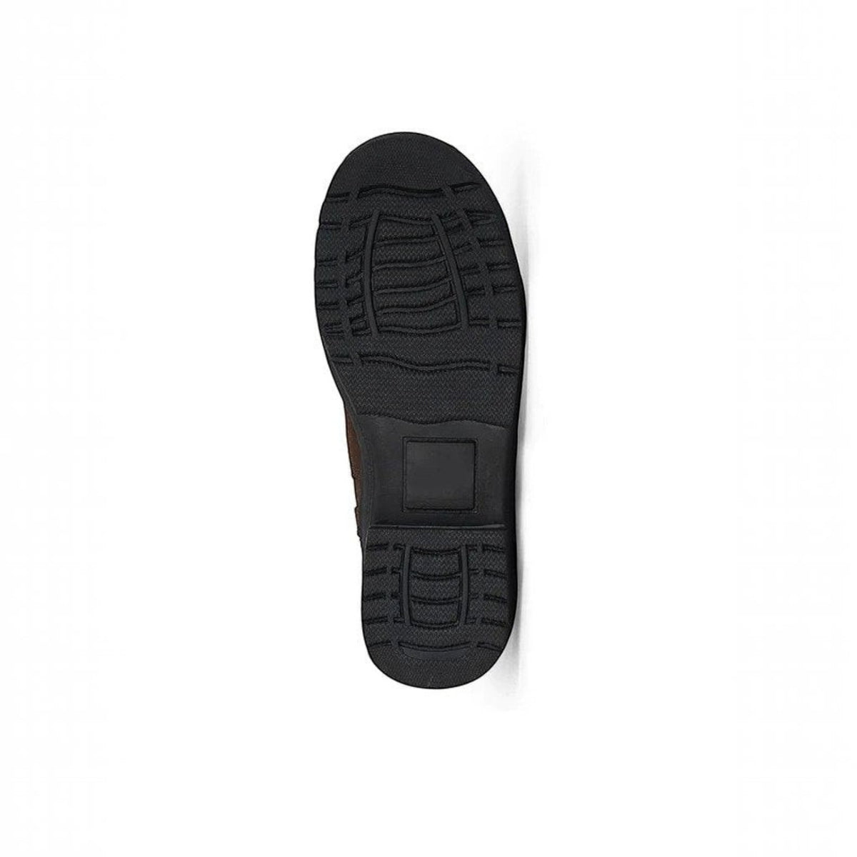 BATA LTD Bronco waterproof steel toe boot showing the black natural rubber traction sole from a bottom view.