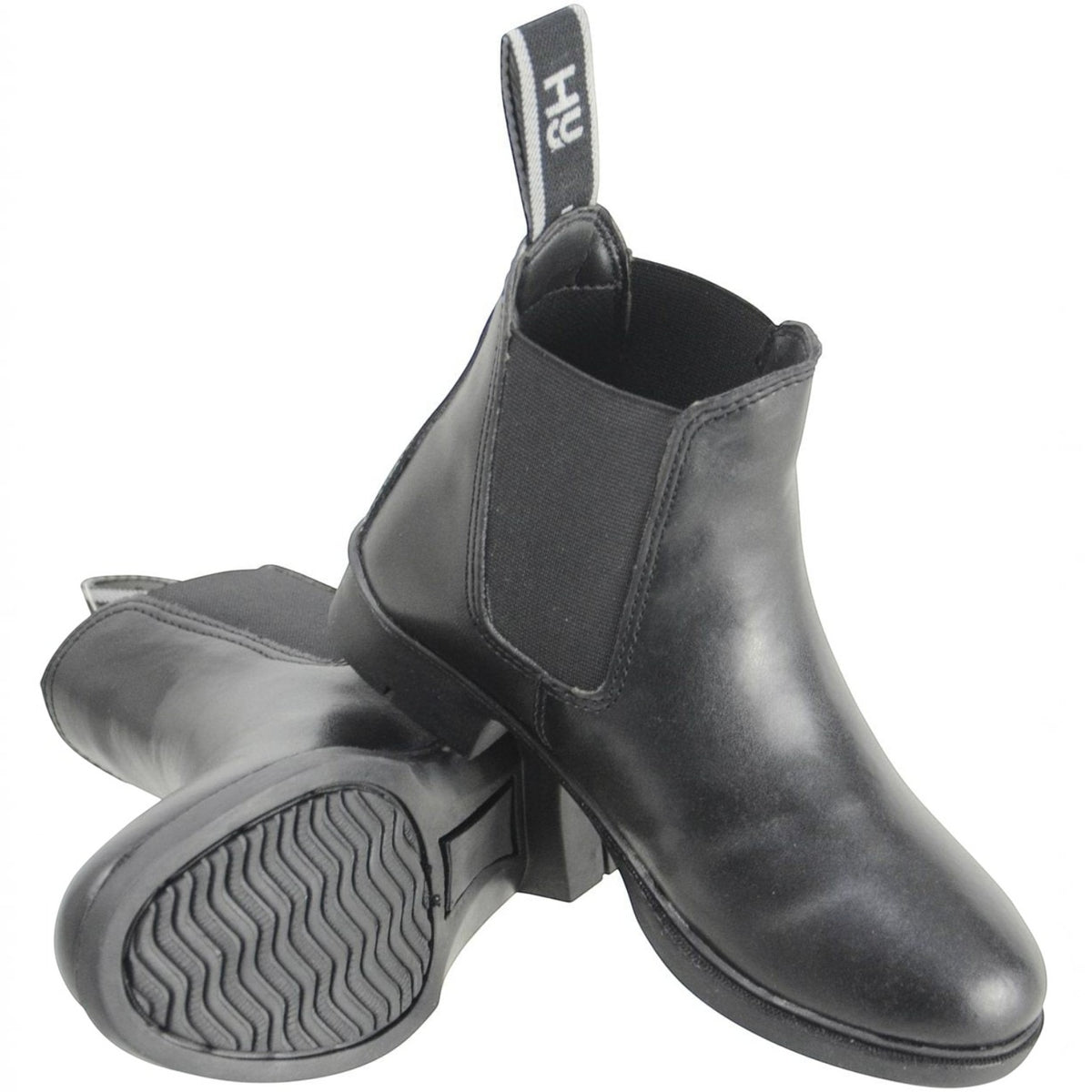 BATA LTD Hy Durham children's black leather jodhpur boots with elasticated sides, pull tags, and grip rubber soles.