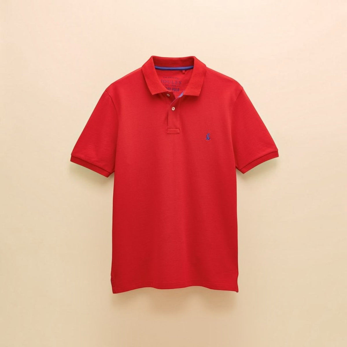 BATA LTD Joules red cotton pique polo shirt with short sleeves, button placket, and embroidered chest hare logo.