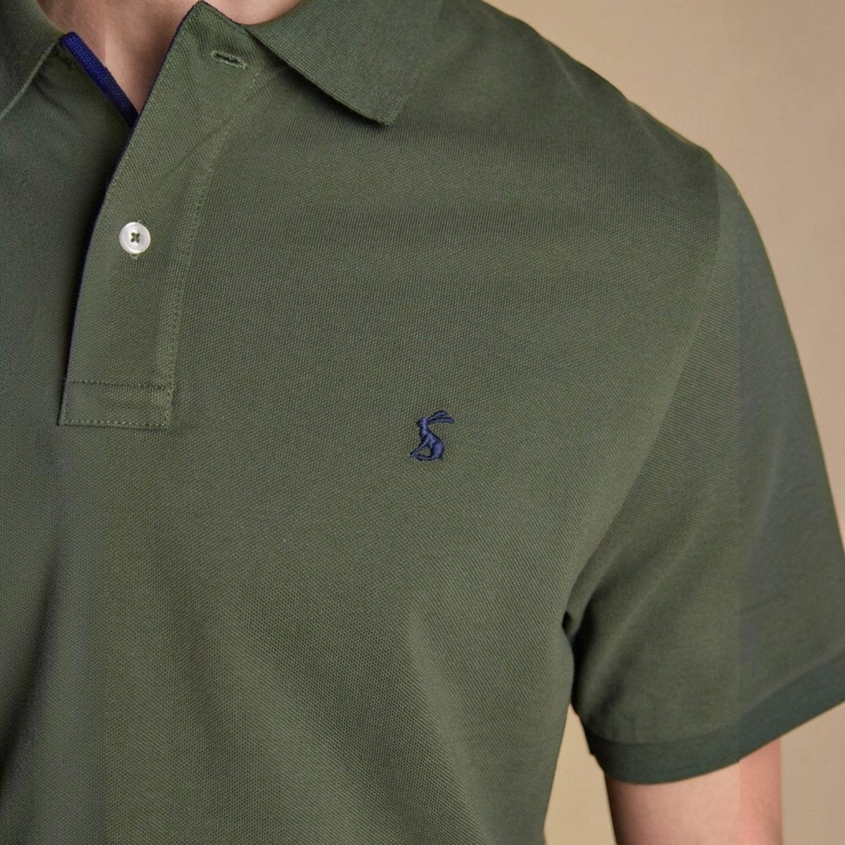 BATA LTD Joules Woody olive green cotton pique polo shirt with embroidered hare logo and button placket detail