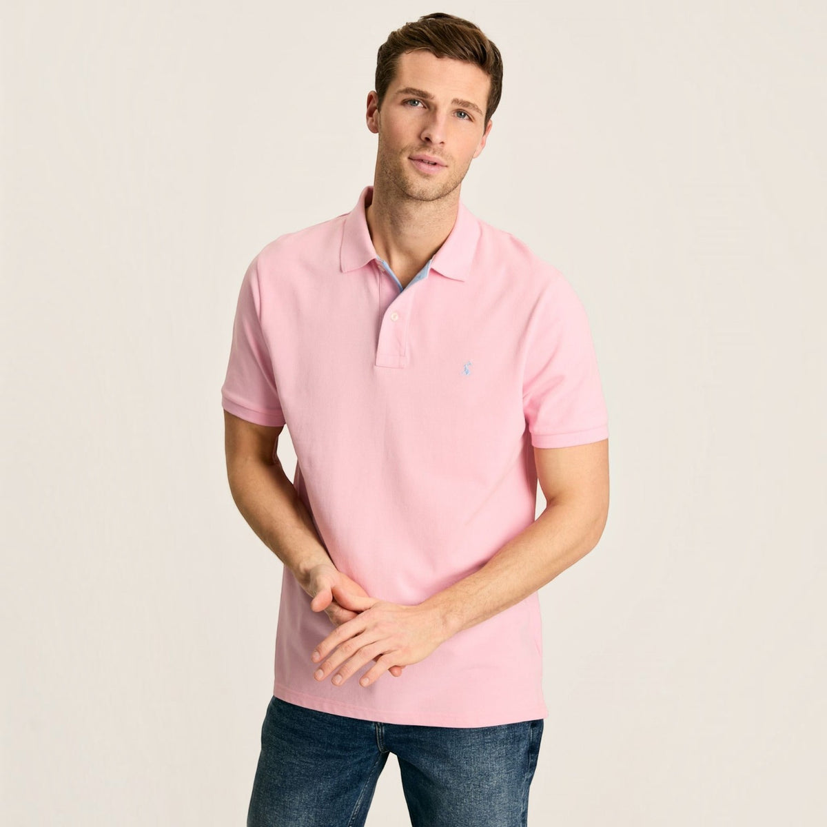 BATA LTD Joules Woody pink cotton pique polo shirt with short sleeves and embroidered hare logo on the chest