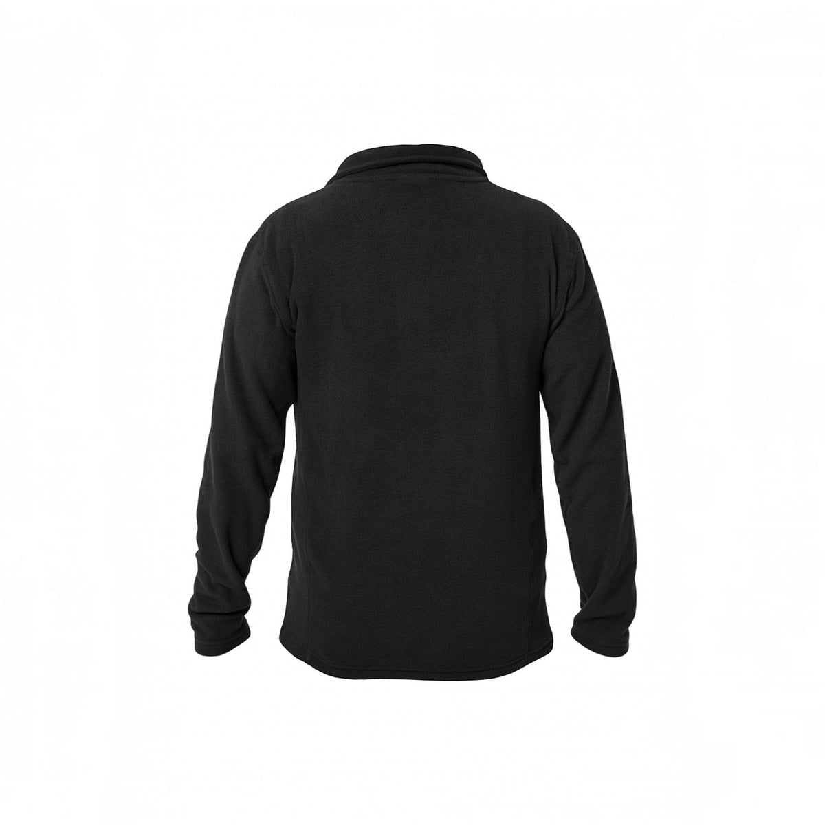 Back view of a BATA LTD Kaiwaka black anti-pill fleece half-zip pullover with a relaxed fit for outdoor work.