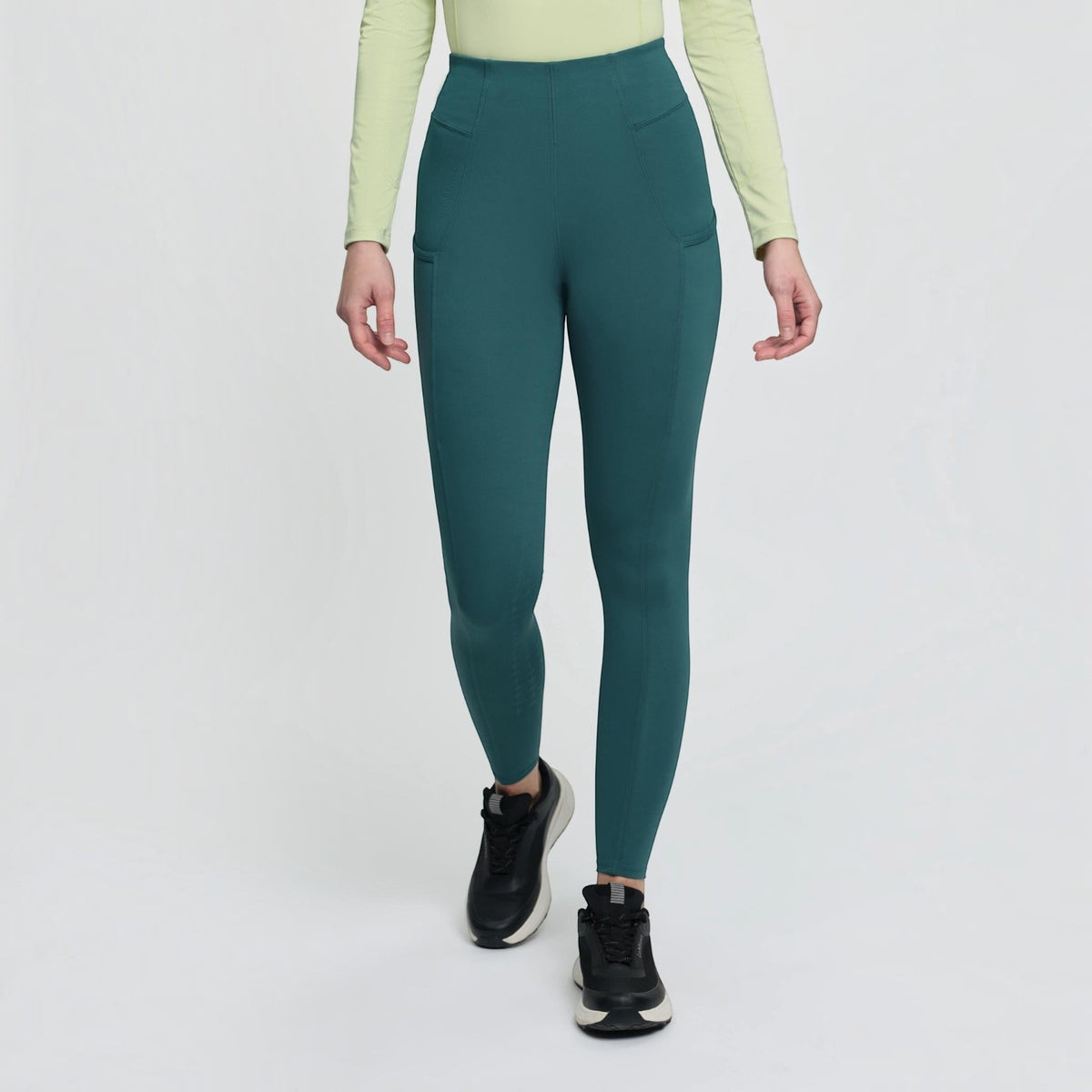 BATA LTD LeMieux Naomi pull-on breeches in dark green with a seamless stretchy fit and supportive waistband