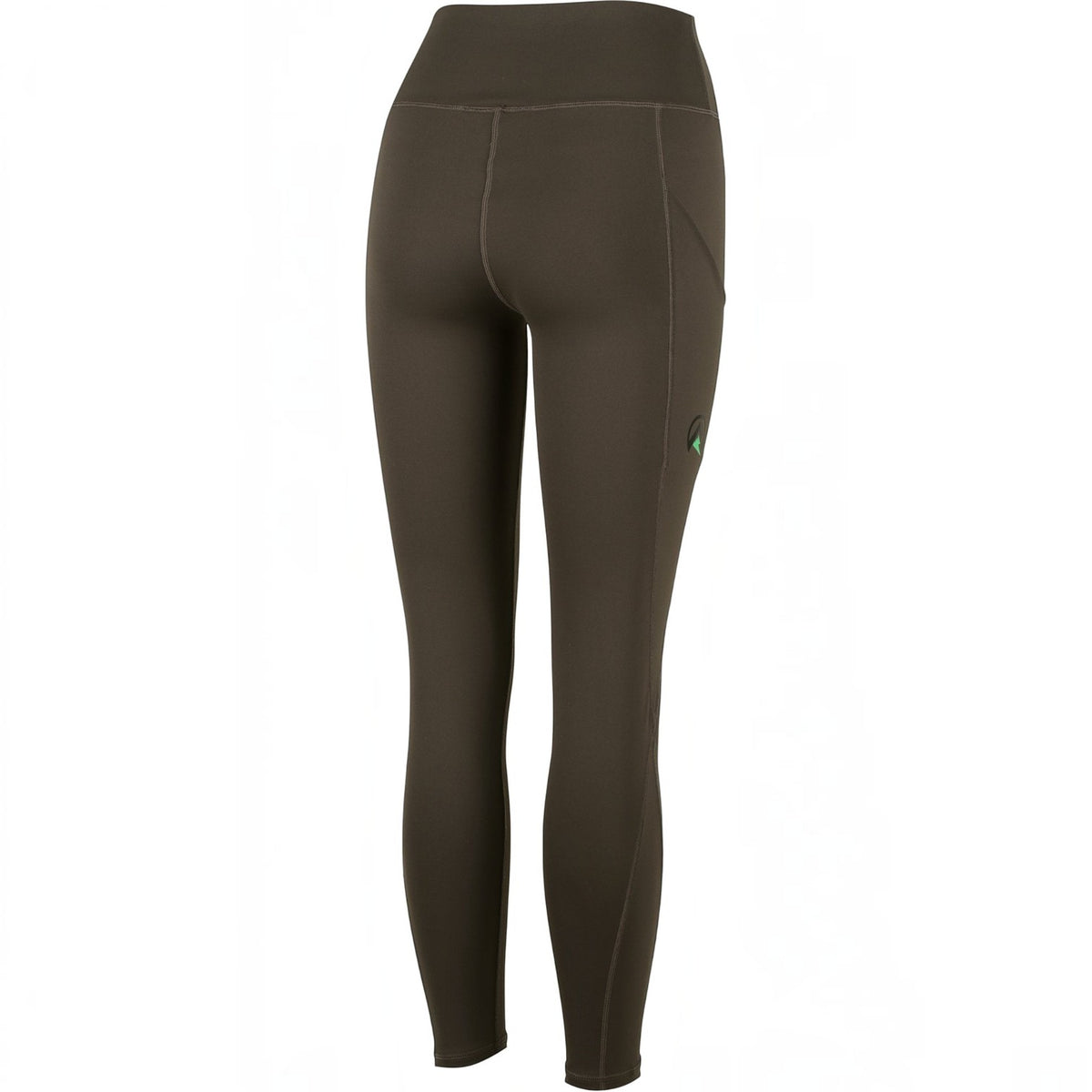 BATA LTD Ridgeline Infinity ladies leggings in dark olive with high waistband and side pockets, back view.