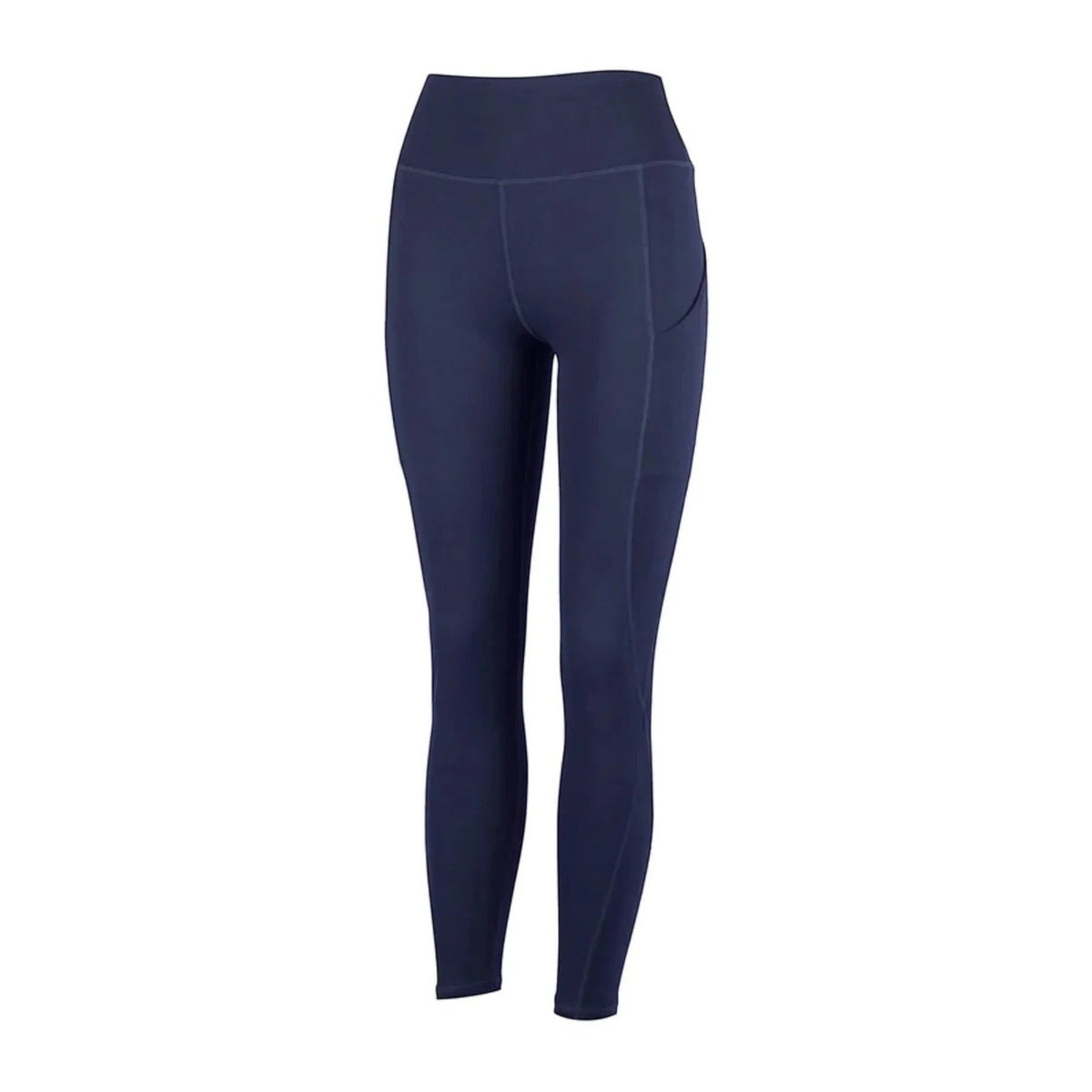 BATA LTD Ridgeline Infinity ladies leggings in navy blue with high waistband and side pockets for outdoor activities.